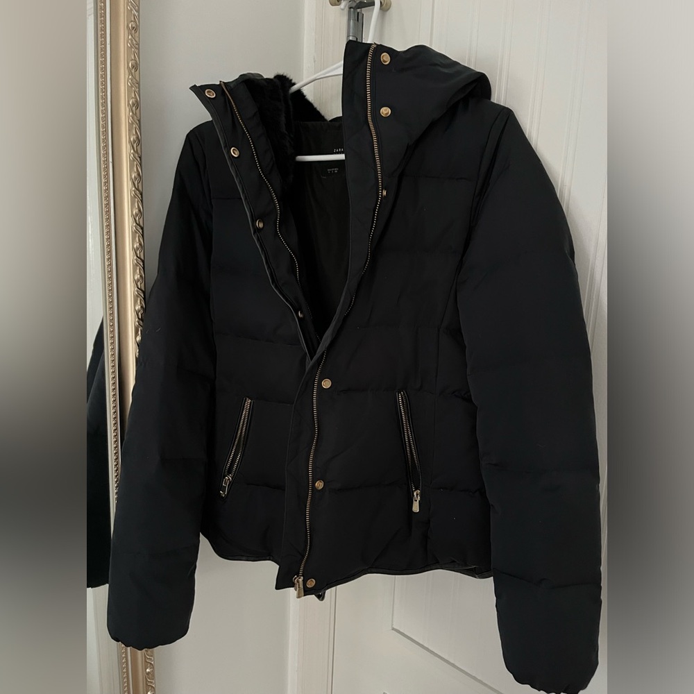 Zara Basic Outerwear Coat in Navy Blue Size Small